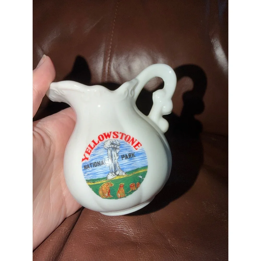 Vintage Yellowstone National Park Miniature Pitcher and Saucer Set Old Faithful - Picture 2 of 5